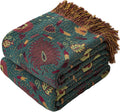 Boho Throw Blanket Twin Size, Soft Cozy Cotton Muslin Quilt Blanket for Bed Decor, Floral Patterned Couch Sofa Chair Cover, Vintage Farmhouse Cottage Tapestry Woven Blanket, Green&Orange-Ruum Studio Home