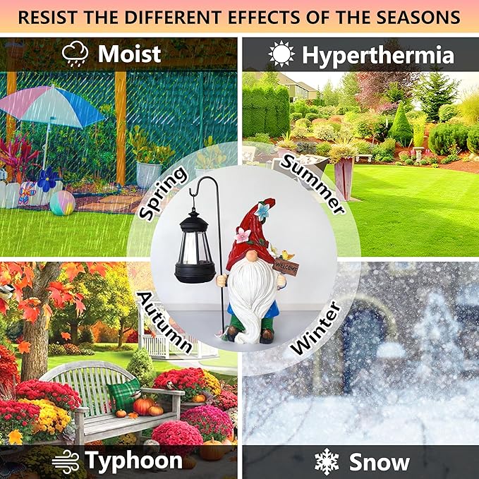 Solar Gnome Garden Statues Outdoor Décor with Lantern- Gnome Figurines Solar LED Light Lawn Ornaments - Yard Decorations for Patio, Balcony, Backyard -Unique House Warming Gifts for Mom-Ruum Studio Home