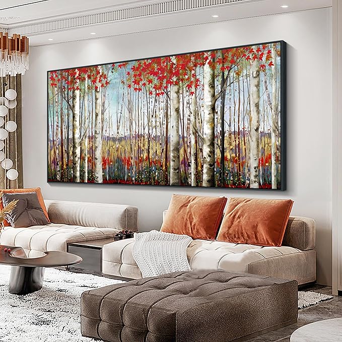 Mofutinpo Large Framed Wall Decor canvas Red Leaves White Birch Tree Wall Art For Living Room bedroom rustic kitchen Modern painting Artwork 29x58 Large Size Black Framed-Ruum Studio Home