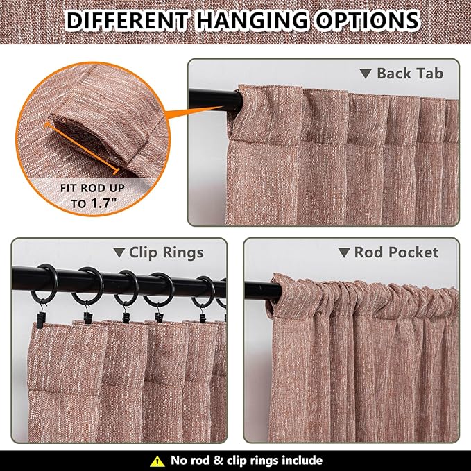 MYSKY HOME Ceiling Curtains for Living Room, Soft Cotton Curtain Polyester Blend Semi Sheers Light Filtering Window Treatments Decor Back Tab Top Panel, 50" x 95", Brick Red, 2 PCs-Ruum Studio Home