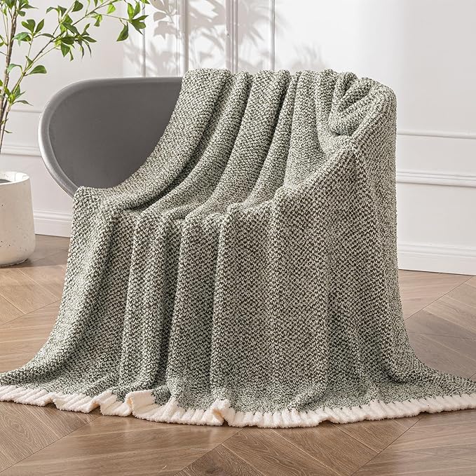 MIULEE Super Soft Throw Blanket for Couch, Olive Green Cozy Fluffy Warm Blankets Lightweight Knit Throw Blankets for Sofa, Bed, Chair, Living Room, Camping, Picnic, 50 x 60 inch-Ruum Studio Home