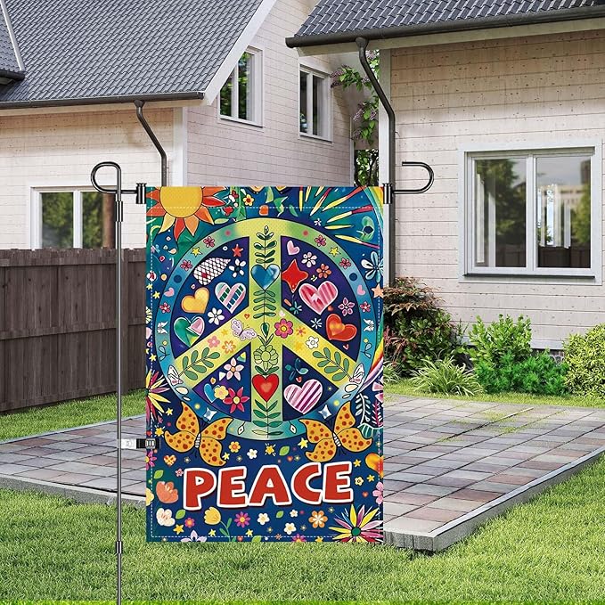 Peace Garden Flag Butterfly Flowers Art Garden Yard Flags Double Sided Colorful Farmhouse Holiday Decorative Yard Flag, Porch Outdoor Decoration Sign Banner (12X18INCH)-Ruum Studio Home