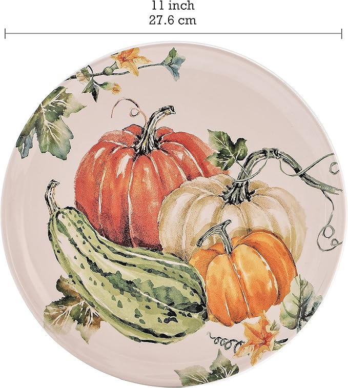 Bico Pumpkin Feast Dinner Plates Set of 4, 11 Inch Large Ceramic Plates for Pasta, Steak, Stylish Serving Dishes, Microwave and Dishwasher Safe, Gift for Housewarming and Thanksgiving-Ruum Studio Home