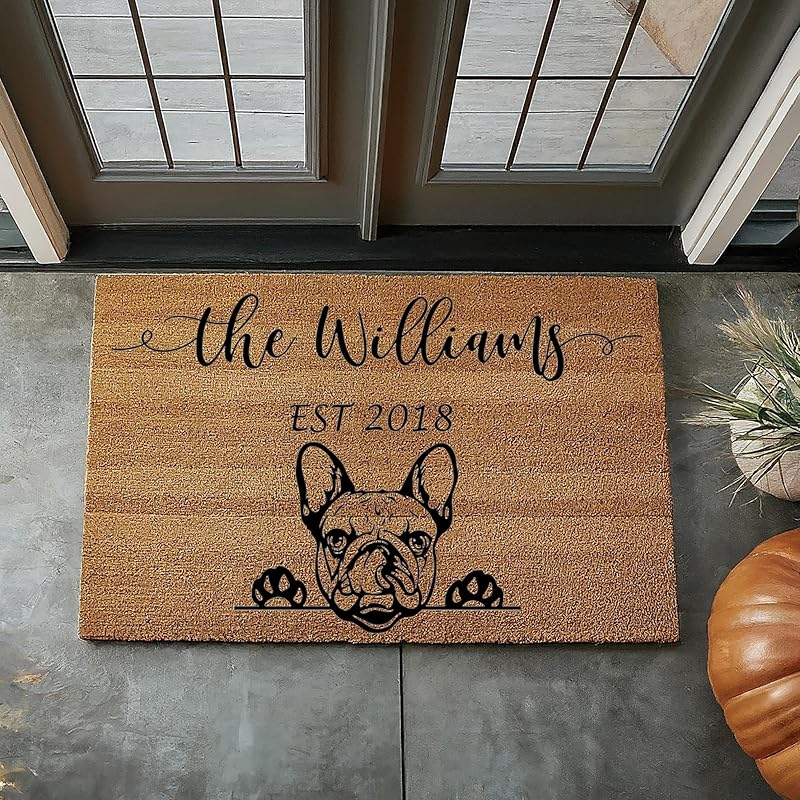 French Bulldog Coconut Coir Personalized Doormat, Frenchie Custom Welcome Mat, Housewarming Gift, Last Name Door Mat, Closing Gift, Dog Lover Entryway Rug 1172-Ruum Studio Home