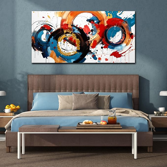 Abstract Wall Art Large Canvas Prints Modern Living Room Bedroom Home Office Wall Decor Framed Colorful Circle Abstract Picture Ready to Hang Size 30x60-Ruum Studio Home