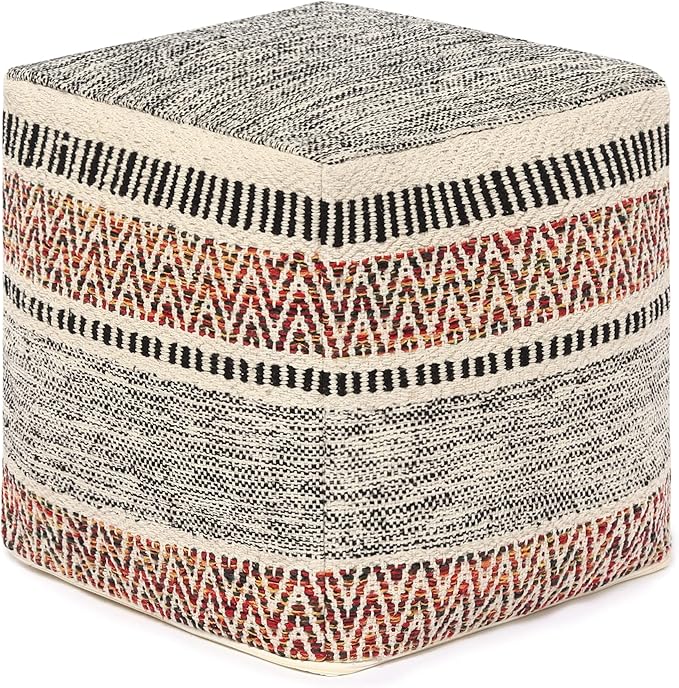 REDEARTH · Tufted Pouf Ottoman with Filler Textured Storage Cube Bean Bag Pouffe Footrest for Living Room, Bedroom, Nursery, Home Decor - 100% Cotton (17.5"X17.5"X17.5", Motley Bohemia Multi)-Ruum Studio Home