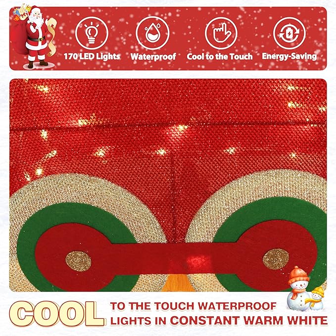 5FT Light-Up Christmas Train Decor with 170 LED Lights, 3D Pre-Lit Train Set with Gift Box and Christmas Tree for Xmas Decoration, Freestanding Glittered Holiday Display for Outdoor, Indoor-Ruum Studio Home