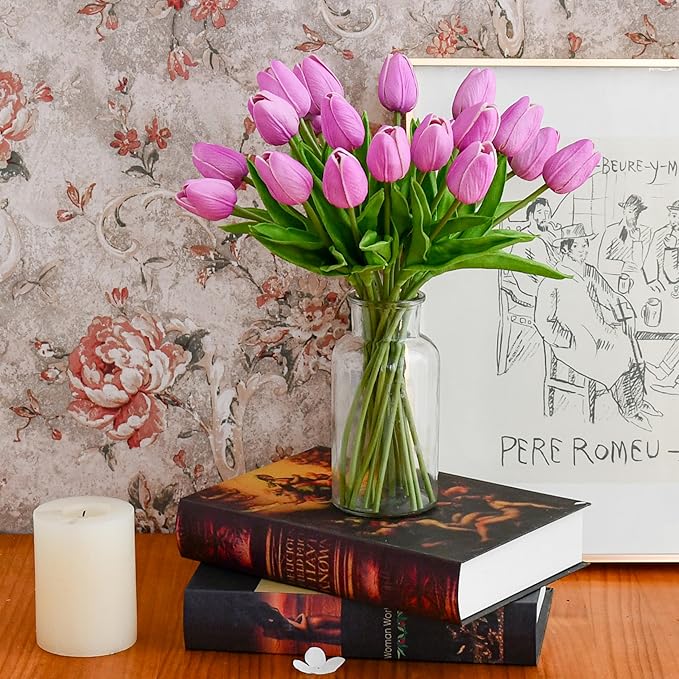 Mandy's Artificial Tulips 20 Stems Lavender PU Faux Flowers for Wedding Home Decor 13.5 Inch-Ruum Studio Home