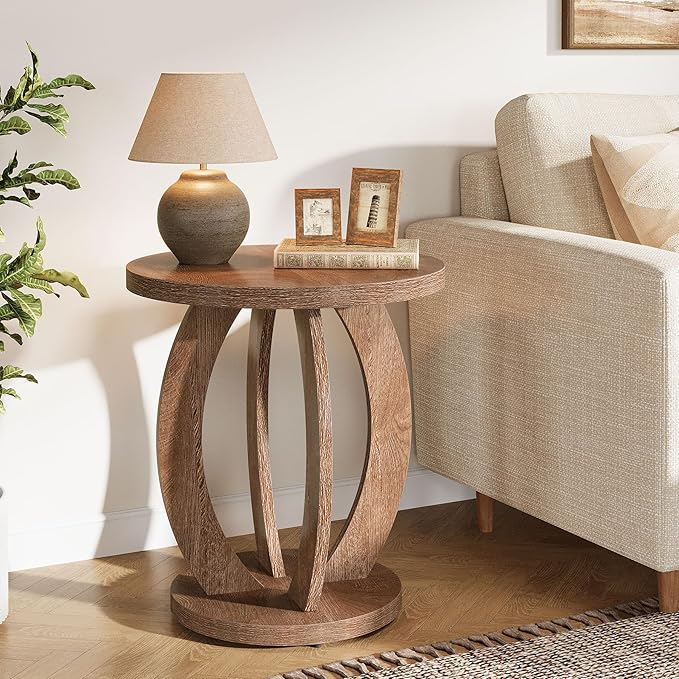 Tribesigns End Table, Round Side Table with Storage, Farmhouse Nightstand Bedside with Round Tabletop, Accent End Table for Living Room Bedroom Small Space, Wooden Accent Furniture (2, Brown)-Ruum Studio Home