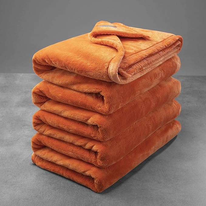 Mellowdy Extra Thick Hearty Plush Flannel Blanket (Burnt Orange, 60x80) - 500GSM Twin Size Warm Blanket for Winter, Fall | Soft, Fluffy, Cuddly, Perfect for Bed, Oversized Throw for Couch, Sofa-Ruum Studio Home