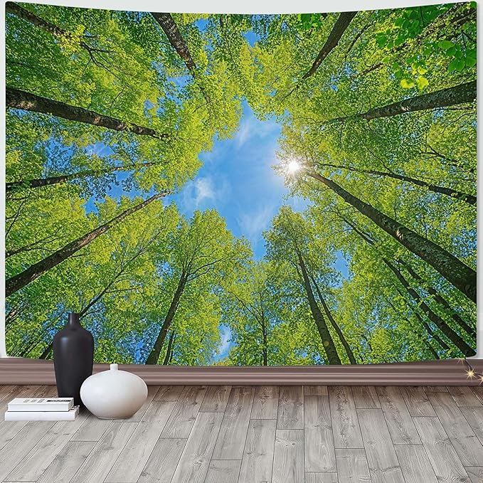 AMM Nature Forest Tree Celling Tapestry Lush Green Treetops Sunlit Tapestry for Bedroom Aesthetic Sky Sunlight Canopy Leaves Landscape Tapestries Wall Hanging for Living Room Dorm Office 48 x 36 Inch-Ruum Studio Home