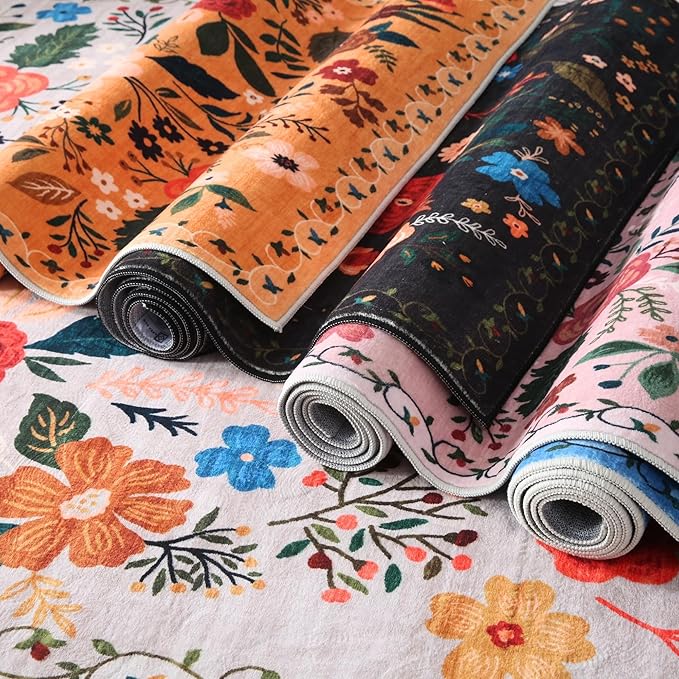 Door Mat Indoor Entrance 2x3 Rug Machine Washable Boho Floral Small Area Rug Non-Slip Low Pile Throw Rugs for Entryway, Kitchen, Front Door Indoor Entrance, Entry, Kids Room (Red)-Ruum Studio Home