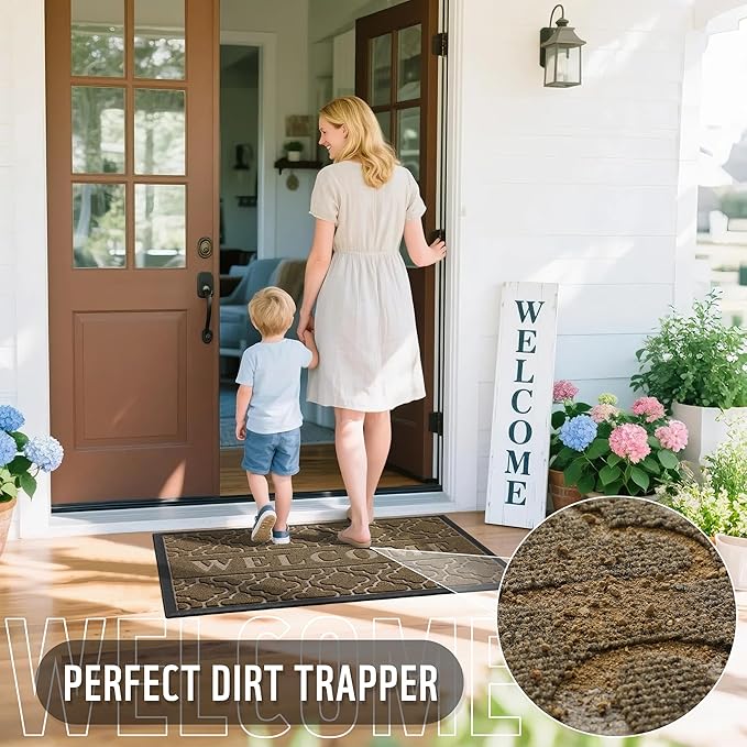 Yimobra Welcome Mat Outdoor Indoor, All-Season Waterproof Front Door Mat Outside Entrance, All-Weather Heavy Duty Non-Slip Doormat, Low Profile Porch Patio Entrance Mats, 36x24, Coffee-Ruum Studio Home