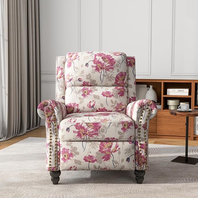 UIXE Pushback Recliner Chair, Fabric Armchair Push Back Accent Chair, Rivet Trim Club Chair Home Theater Overstuffed Single Sofa Reading Seat for Living Room, Pattern-Ruum Studio Home