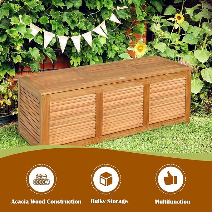 Tangkula 46 Gallon Acacia Wood Deck Box, Garden Backyard Storage Bench, Outdoor Storage Container for Patio Furniture Cushions and Gardening Tools (Natural)-Ruum Studio Home