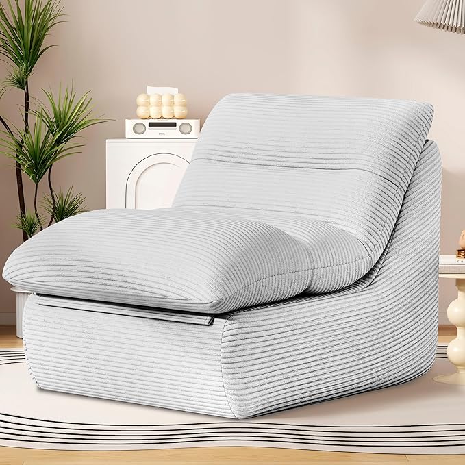 Misolant Bean Bag Chairs，Big Corduroy Fabric Sofa Bean Bag Chair for Adults and Teens with High-Resilience Sponge, Non-Slip Base Floor Lounge Sofa for Home, Living Room, Bedroom, Gaming Light Gray-Ruum Studio Home