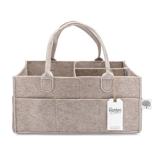 Parker Baby Co. Diaper Caddy - Nursery Storage Bin and Car Organizer for Diapers and Baby Wipes - Oatmeal, Large-Ruum Studio Home