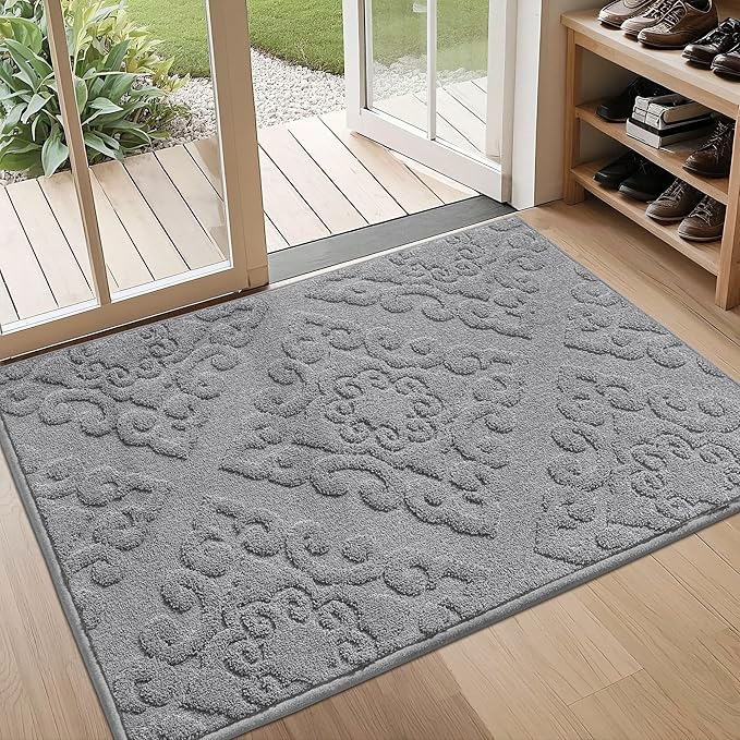 COSY HOMEER-Door-Mat-Non-Slip-Entryway-Rug 32”x48” Absorbent Welcome Mats Washable Dirt Trapper Door Mat Entrance Floor Mats for Front Back Doormats and Wet Shoes,Grey-Ruum Studio Home