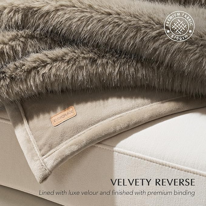 Luxury Faux Fur Throw Blanket, Soft Fluffy Faux Mink Blankets for Bed, Couch, Sofa, Thick Cozy Plush Warm Fur Throws with Reversible Velvet, Natural Mink, 60"x80"-Ruum Studio Home