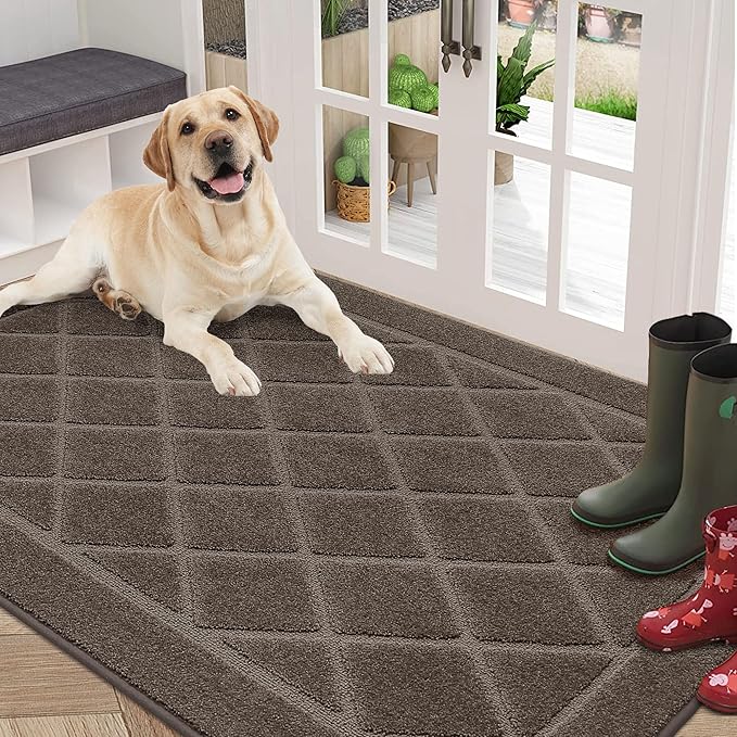 BEQHAUSE Dirt Trapper Door Mat 36" x 60", Doormat Non-Slip Entryway Rugs Washable, Dog Door Mat Stain Resistant and Absorbent Welcome Floor Mat for Front Back Door, Muddy Wet Shoes & Paws, Light Brown-Ruum Studio Home