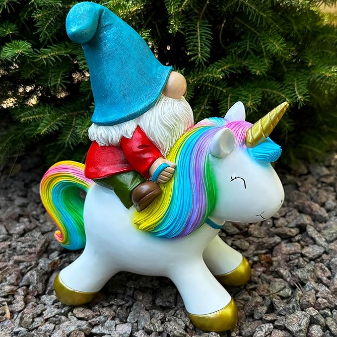 Mood Lab Garden Gnome Statue - Garden Gnome Riding Unicorn - 8.3 Inch Tall Lawn Figurine - for Outdoor or House Decor - Funny Yard & Patio Decoration-Ruum Studio Home