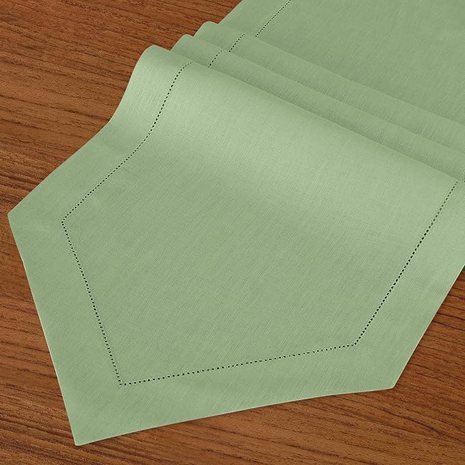 D'Moksha Homes Sage Green Linen Table Runner 120 Inches Long - 100% Pure Linen Diamond Table Runner 14 x 120 Inch for Dining, Fall and Halloween - Machine Washable-Ruum Studio Home