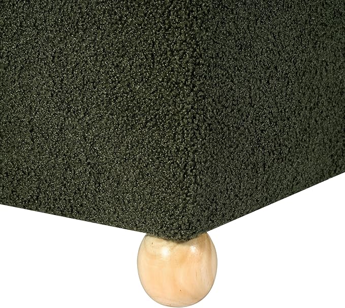 Adeco 17 Inch Soft Dark Green Cube Ottoman Storage, Teddy Velvet Chair Foot Stools, Upholstered Vanity Stool with Hinged Lid, Solid Round Wood Legs-Ruum Studio Home