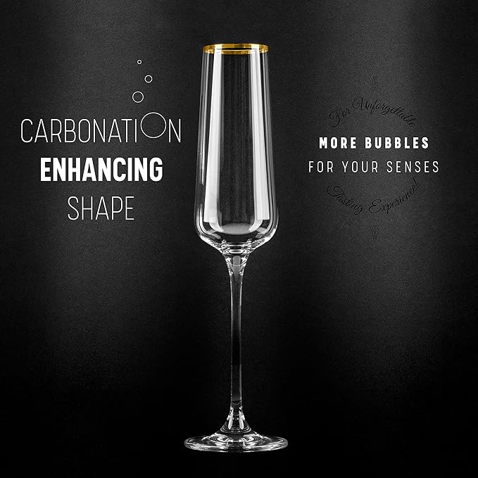Gold Rim Champagne Gift Glasses | Set of 2 | Crystal Square Toasting Flutes for Bride and Groom, Wedding, Anniversary, Birthday | Elegant Long Stemmed Glassware for Sparkling Wine, Prosecco-Ruum Studio Home
