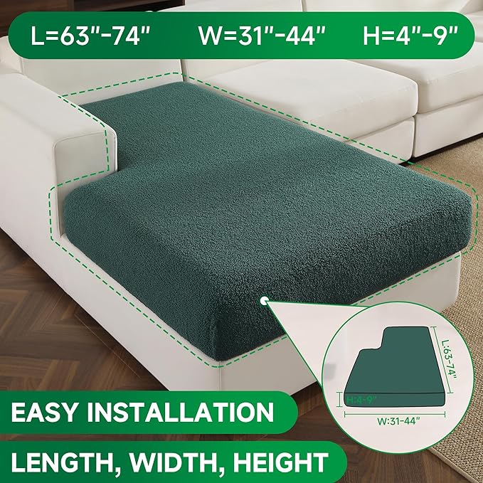 Couch Cushion Covers for Sectional Sofa, Stretch Soft Sofa Slipcovers Washable Wear-Resistant Universal Furniture Protector for Living Room(1 Piece Chaise Cover, Green)-Ruum Studio Home