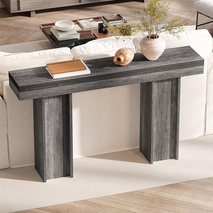 55Inch Farmhouse Console Table,Wooden Rectangular Sofa Table Behind The Couch,Entryway Console Table with Storage for Living Room, Hallway,Entrance (Grey)-Ruum Studio Home