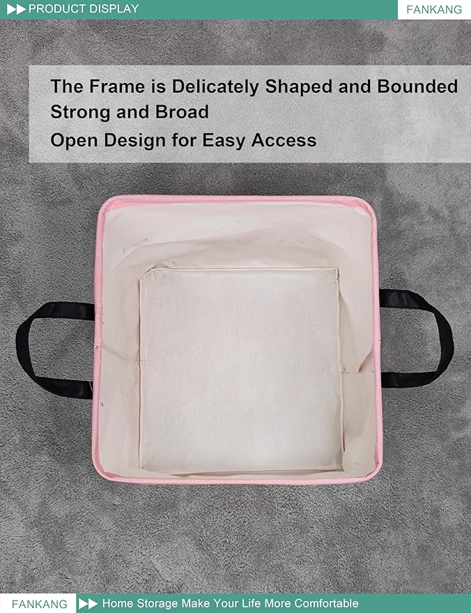 FANKANG Square Nursery Hamper Storage Bins Canvas Laundry Basket Foldable with Waterproof PE Coating Storage Baskets Gift Baskets for Children, Office, Bedroom, Clothes（Square-pink cloud ）-Ruum Studio Home