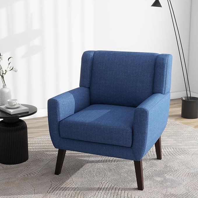 UIXE Accent Chairs Set of 2, Fabric Upholstered Armchair for Living Room, Comfy Arm Chair Single Sofa Bedroom Side Reading Seat - Flax Blue-Ruum Studio Home