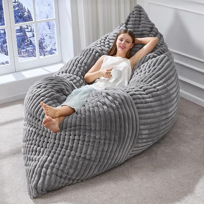 Hobestluk 3 in 1 Bean Bag Chair Giant Bean Bag Chairs Convertible Bean Bag Floor Cushion with Machine Washable Cover, Beanbag Chairs for Adult (Grey)-Ruum Studio Home