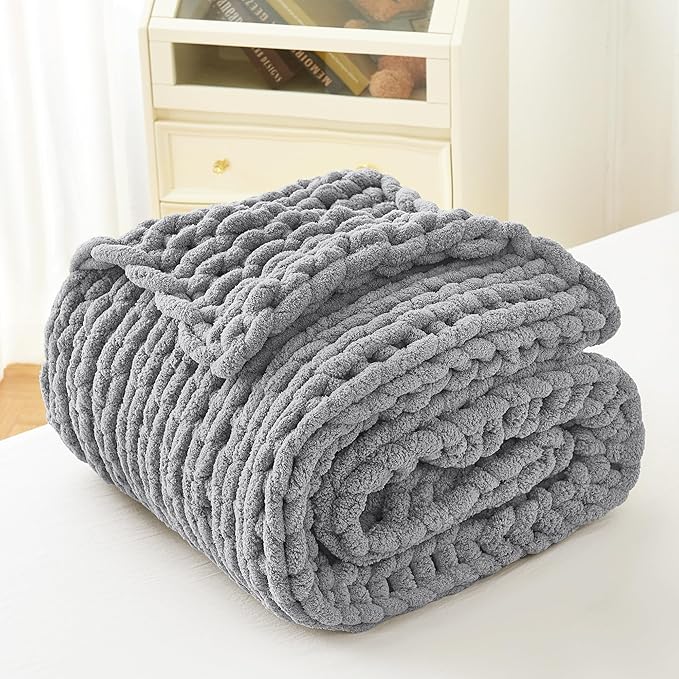 Admitrack Chunky Knit Blanket Throw, 100% Hand Knit Chenille Throw Blanket for Sofa & Home Decor, Soft and Cozy Knitted Throw Blankets (Dark Gray，51""x63""), XNR08-Ruum Studio Home