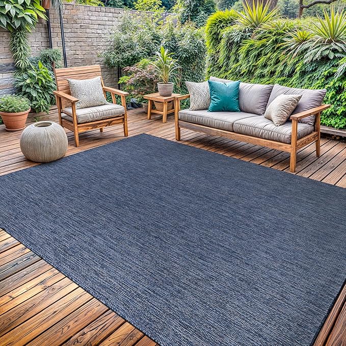 Washable Indoor Outdoor Rug 10x14 Weather Resistant Area Rugs Modern Solid for Porch Deck Balcony Backyard Patio Outside Carpet (10 X 14 Azure Blue)-Ruum Studio Home