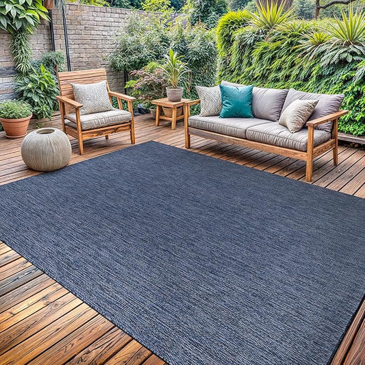 Washable Indoor Outdoor Rug 8x10 Weather Resistant Area Rugs Modern Solid for Porch Deck Balcony Backyard Patio Outside Carpet (8 X 10 Azure Blue)-Ruum Studio Home