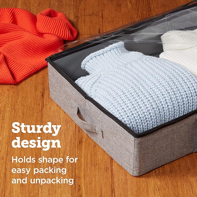 storageLAB Under Bed Storage Containers, Closet Organizers with Sturdy Handles for Clothes, Comforters, and Accessories, Perfect for Use Under or at the End of the Bed - 2 Pack, Grey-Ruum Studio Home