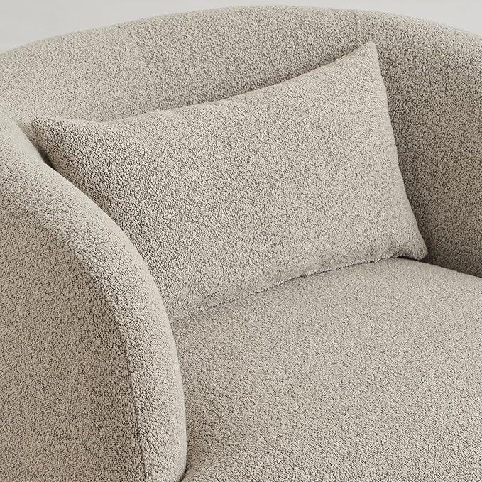 KINWELL 34" Wide Sherpa Swivel Barrel Chair, No Assembly Round Boucle Upholstered Accent Chair Armchair Single Sofa Chair with Toss Pillow for Living Room and Bedroom, Taupe-Ruum Studio Home