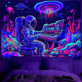 BVBOX Astronaut Space Blacklight Tapestry 79"x59", UV Reactive Astronaut Electronic Piano Universe Galaxy Planet Glow in Dark Music Tapestries, Black Light Neon Upright Poster Wall Hanging Backdrop Decor for Bedroom Living Room-Ruum Studio Home