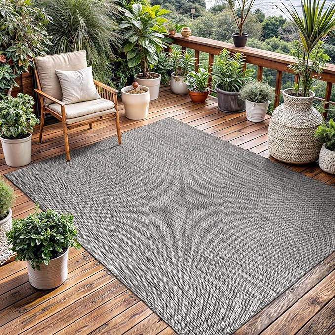 Washable Indoor Outdoor Rug 5x7 Weather Resistant Area Rugs Modern Solid for Porch Deck Balcony Backyard Patio Outside Carpet (5 X 7 Silver Grey)-Ruum Studio Home