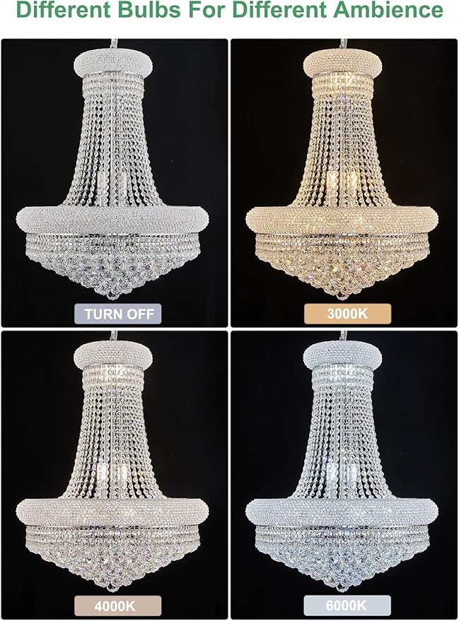 14 - Light Unique Empire Crystal Chandelier with Adjustable Chain for High Ceiling Foyer Entryway Living Room Dining Room Bedroom Chrome Finish-Ruum Studio Home