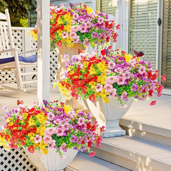 ‌20 Bundles Artificial Flowers for Outdoors‌ with 6 Faux Butterflies, UV Resistant ‌Fake Flowers‌ with Eucalyptus Leaves, ‌Artificial Plants Outdoor‌ for Patio Garden Porch Home Decor (Mix 4 Colors)-Ruum Studio Home