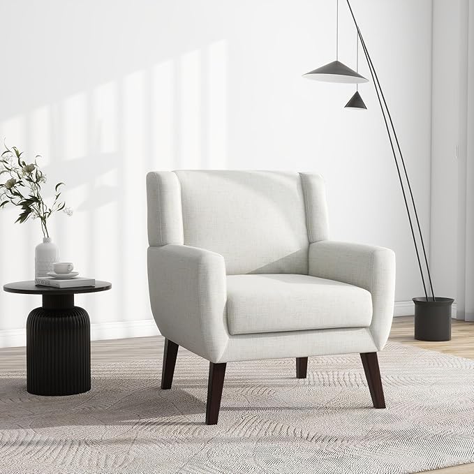 UIXE Accent Chair, Fabric Upholstered Armchair for Living Room, Comfy Arm Chair Single Sofa Bedroom Side Reading Seat - Flax Beige-Ruum Studio Home