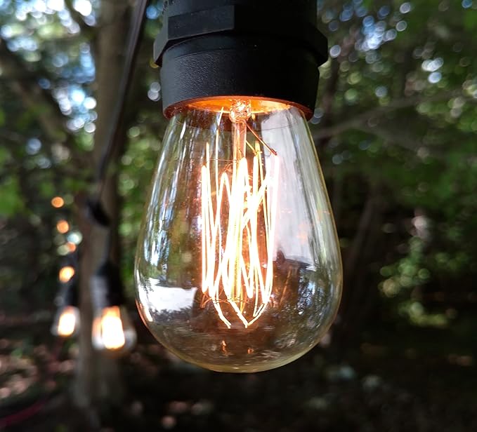 Hometown Evolution, Inc. 100 Foot E26 Commercial Outdoor Edison Bulb String Lights with Suspended Sockets (100 Foot 50 Socket, S14 Lantern Edison 11 Watt Bulbs)-Ruum Studio Home