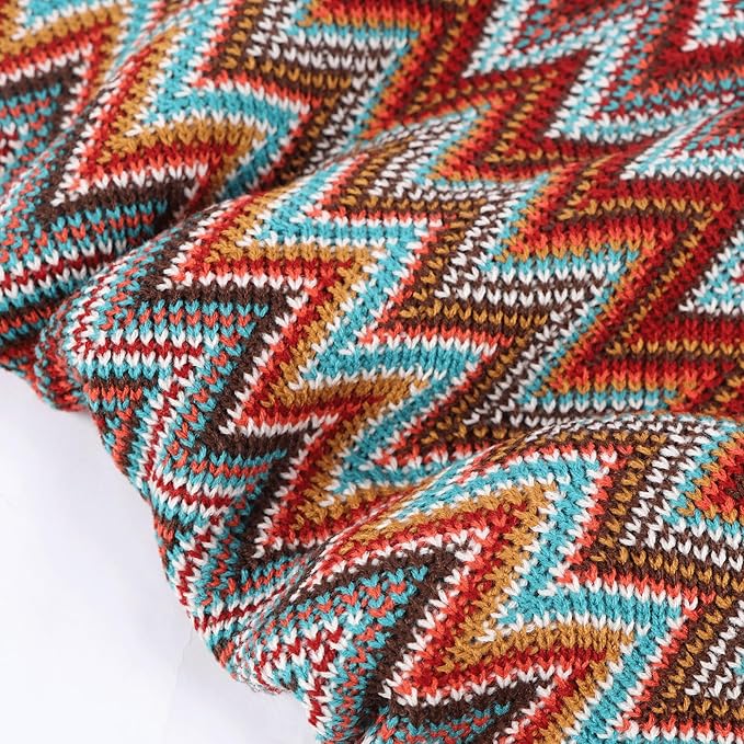 Boho Throw Blanket - Bohemian Fringe Tassels， for Bed Couch Soft ChairBlanket Double Sided (50"x70") (Red)-Ruum Studio Home