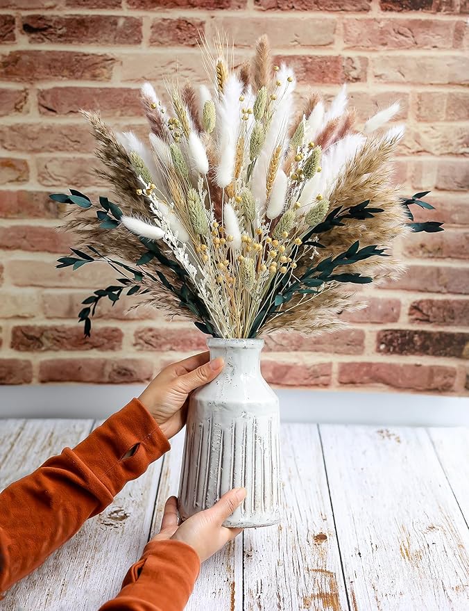 126pcs Dried Pampas Grass Decorations, Dried Flowers, Dried Bouquet in Vase, Reed Grass Bouquet for Boho Floral Wedding, Rustic Farmhouse Decor. (Vase Not Included)-Ruum Studio Home