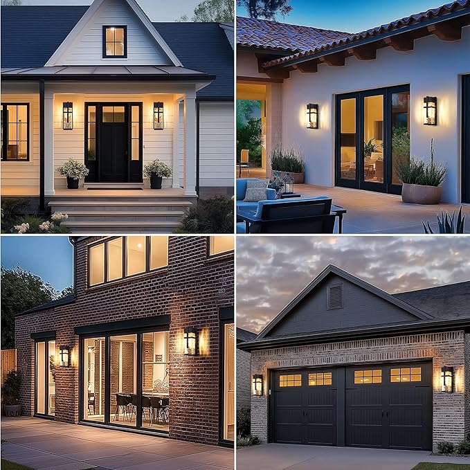 Hammered Glass Outdoor Wall Lantern, Dusk to Dawn Wall Sconce Lighting, 2 Pack Outdoor Light Fixtures, Exterior Porch Light with Waterproof, Modern Wall Lamp for Garage, Doorway, Patio(Bulb Included)-Ruum Studio Home