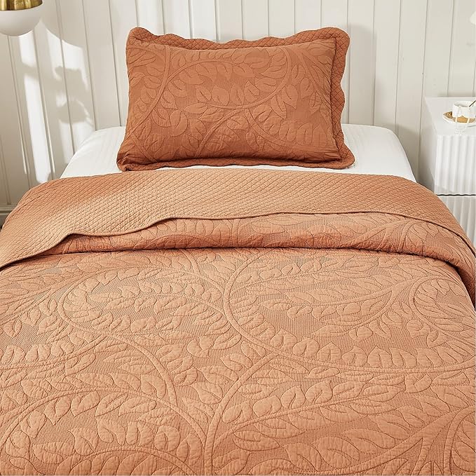 MarCielo 3-Piece 100% Cotton Oversized Bedspread Lightweight Quilt Coverlet Embroidery Farmhouse Bedding Set T0 (Royal Orange, Twin (68"x86"))-Ruum Studio Home