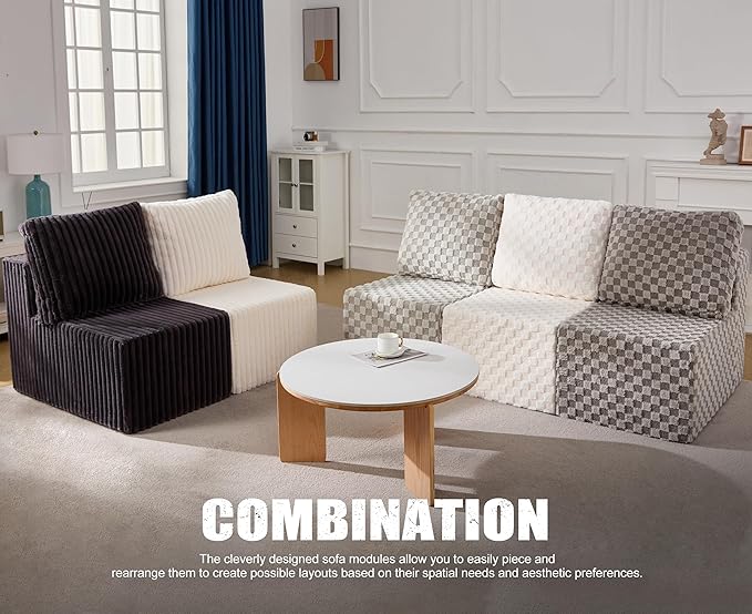 Single Sofa 1 Seat Couch with Deep Seat Memory Foam Cloud Chair with Pillows Large Sofa with L Shape for Living Room Bedroom (Plush GREYOLIVE, Single)-Ruum Studio Home