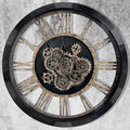 DORBOKER 36" Extra Large Wall Clock with Moving Gears, Oversized Giant Industrial Steampunk Rustic Clocks for Wall Decor Living Room Home Office, Solid Wood Vintage Black and Bronze Gears-Ruum Studio Home